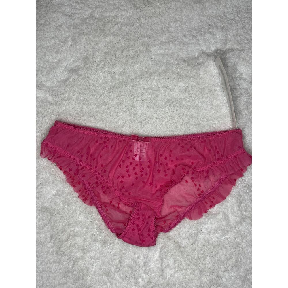NWT Pink Sheer Mesh Star Print Ruffle Panties S